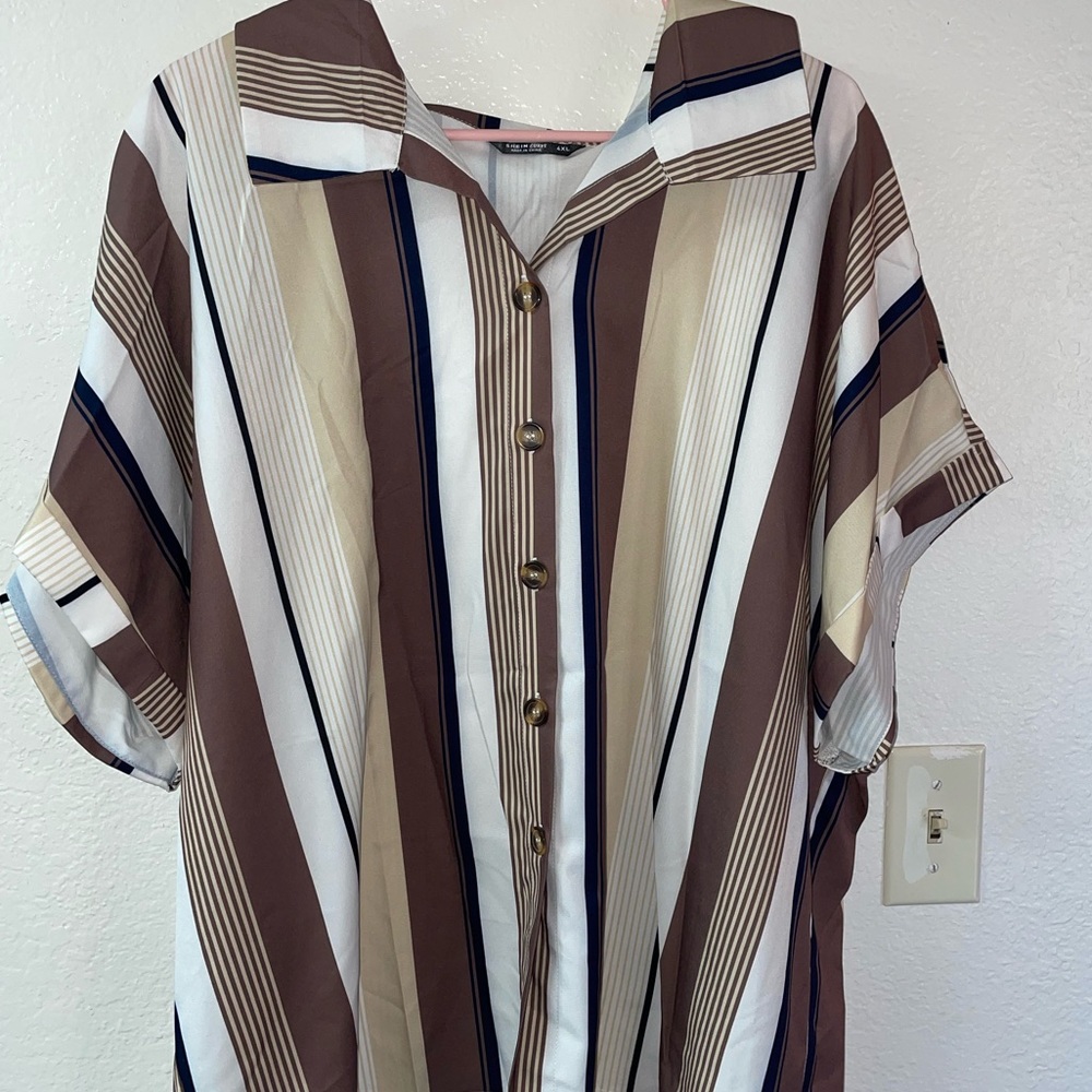 Plus Striped Batwing Sleeve Blouse